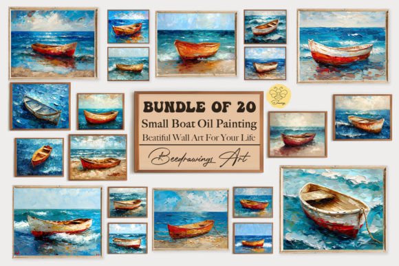 Download Oil Paint Lonely Boat Wall Art Bundle - Wall art Collection