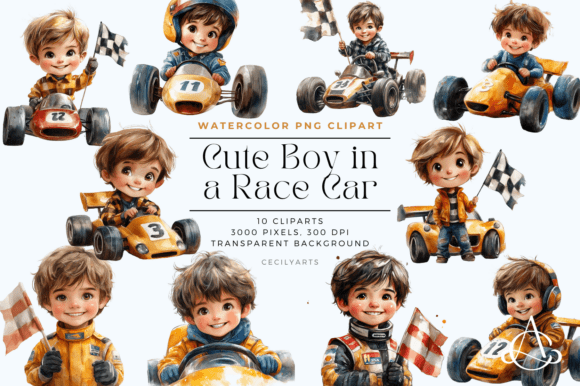 Download Cute Boy in a Race Car Clipart - Premium Resources