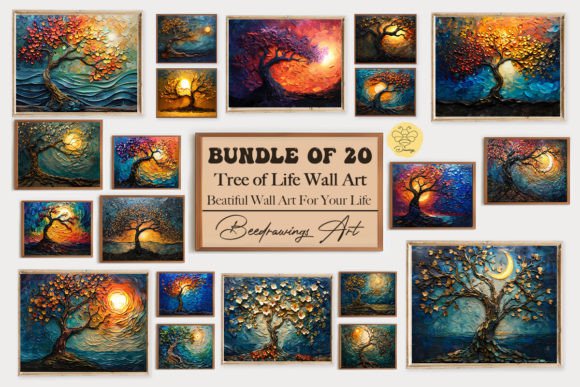 Download Oil Paint Tree of Life Wall Art Bundle - Wall art Collection
