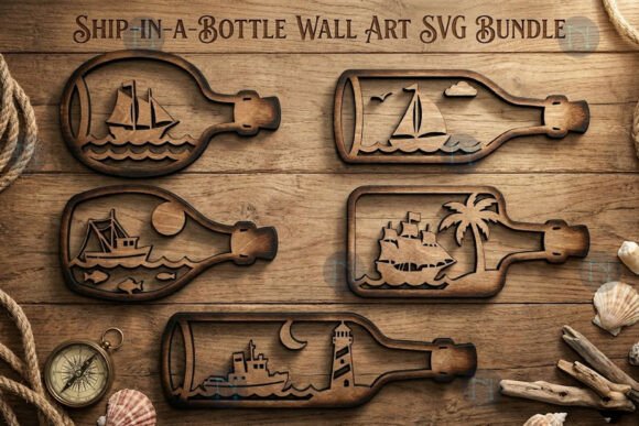 Download Ship-in-Bottle Wall Art SVG Bundle - Wall art Collection