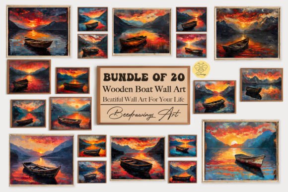 Download Oil Paint Wooden Boat Wall Art Bundle - Wall art Collection